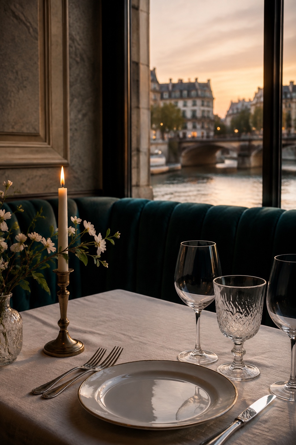 A carefully set table beside the river